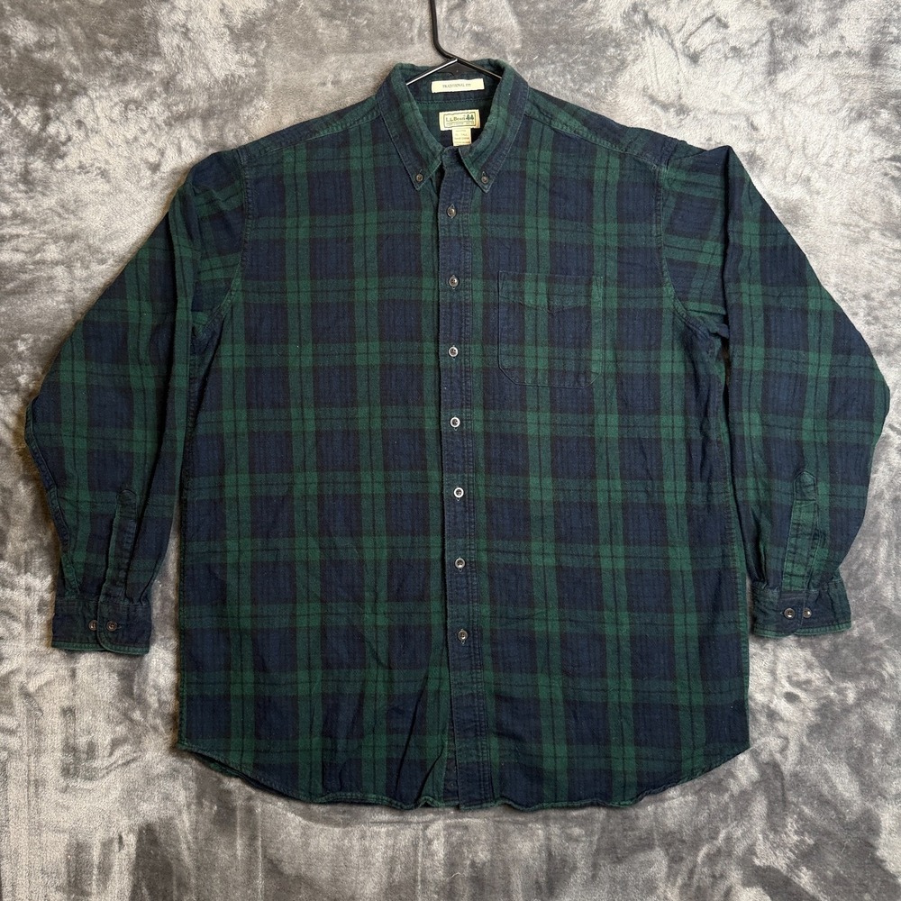 L.L. Bean Mens Flannel Green Long Sleeve Button Down Collard Shirt Size XL-Tall - Picture 1 of 7